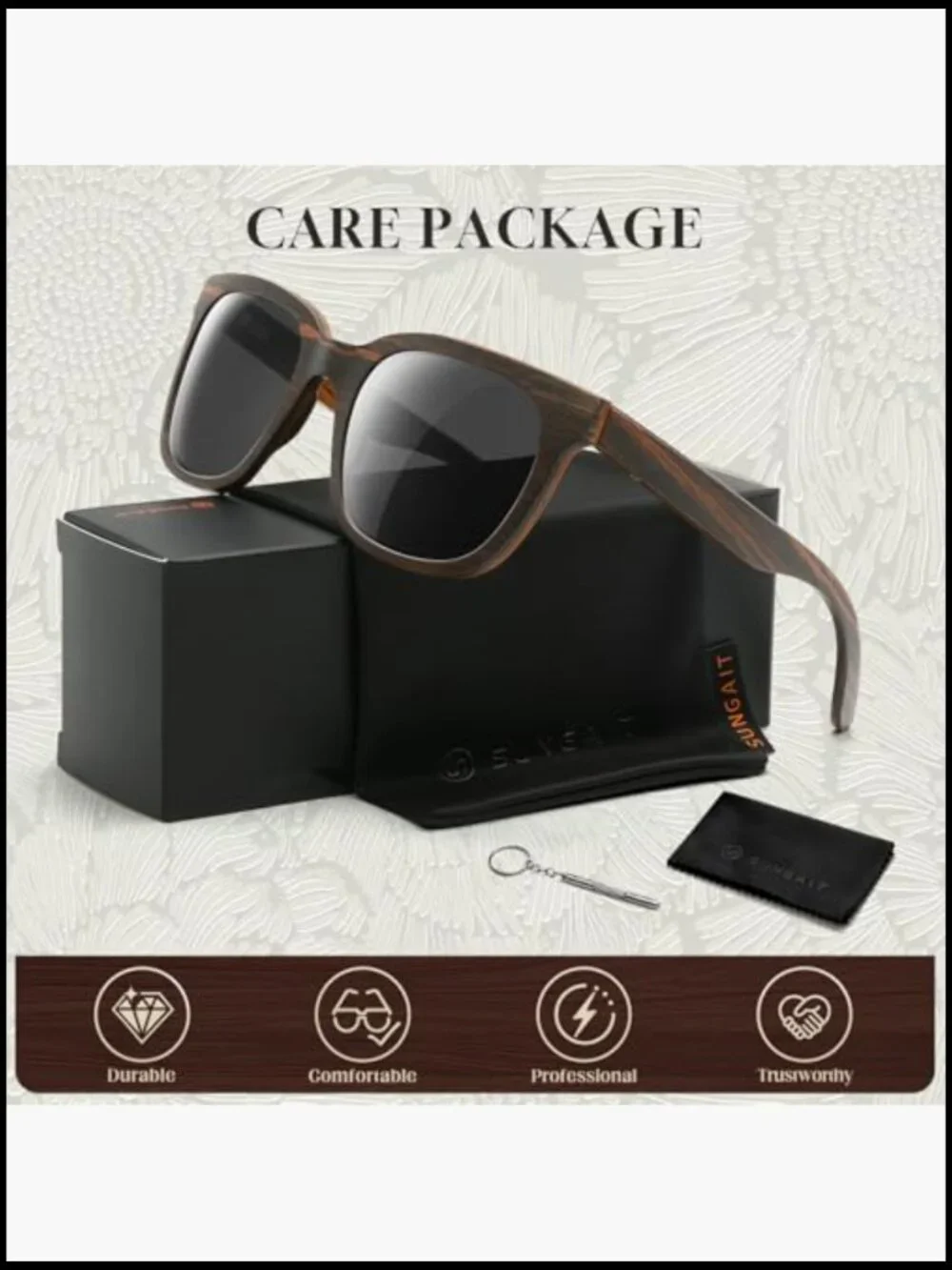 Square Polarized All-Wood Sunglasses UV400 Protection with Case